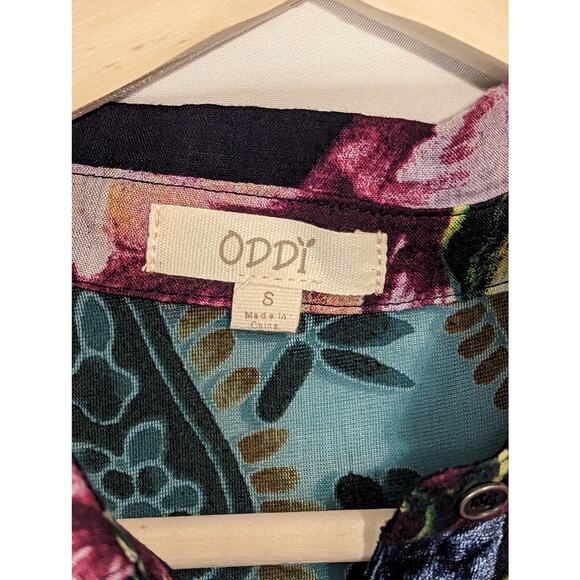 Oddi black floral button up collared button up long sleeve blouse womens small - Picture 2 of 5